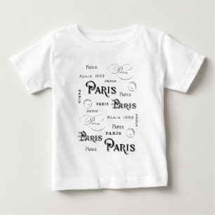 Typography Calligraphy Paris France Eiffel Tower Baby T-Shirt