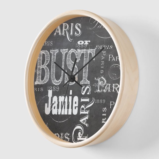 Typography Calligraphy Paris France Eiffel Tower Clock (Angle)