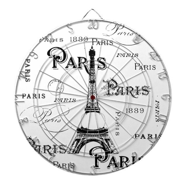 Typography Calligraphy Paris France Eiffel Tower Dartboard (Front)