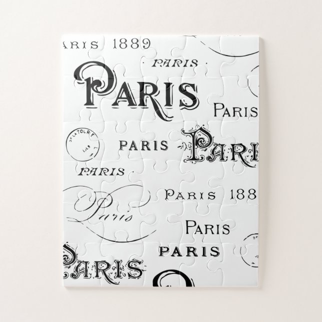 Typography Calligraphy Paris France Eiffel Tower Jigsaw Puzzle (Vertical)