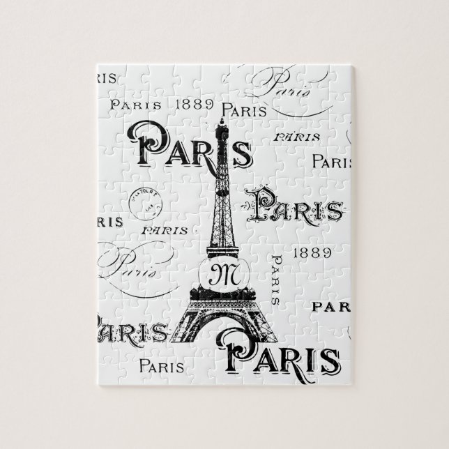Typography Calligraphy Paris France Eiffel Tower Jigsaw Puzzle (Vertical)