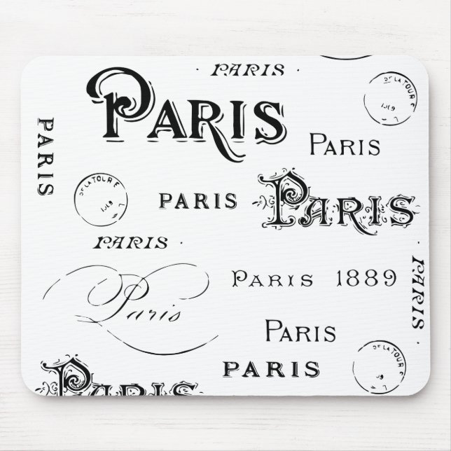 Typography Calligraphy Paris France Eiffel Tower Mouse Pad (Front)