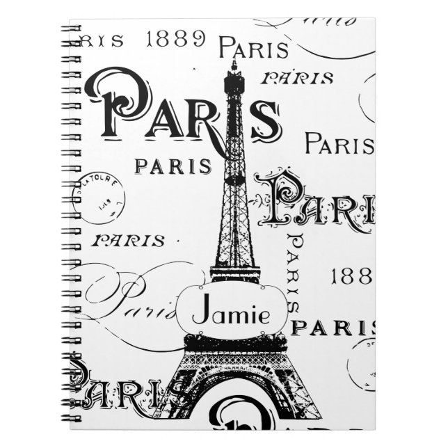 Typography Calligraphy Paris France Eiffel Tower Notebook (Front)