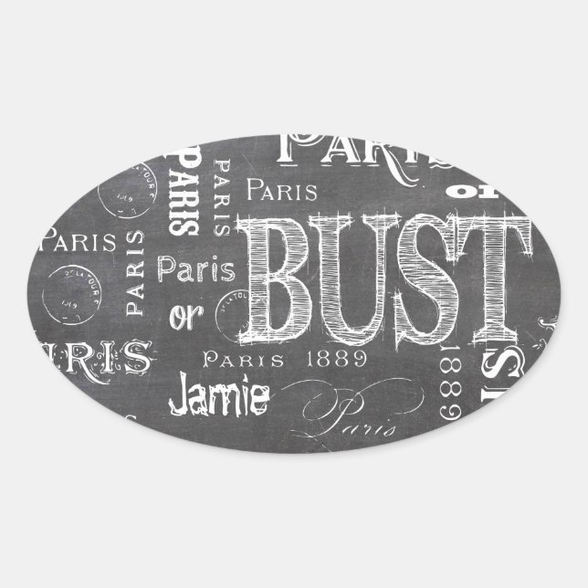 Typography Calligraphy Paris France Eiffel Tower Oval Sticker (Front)