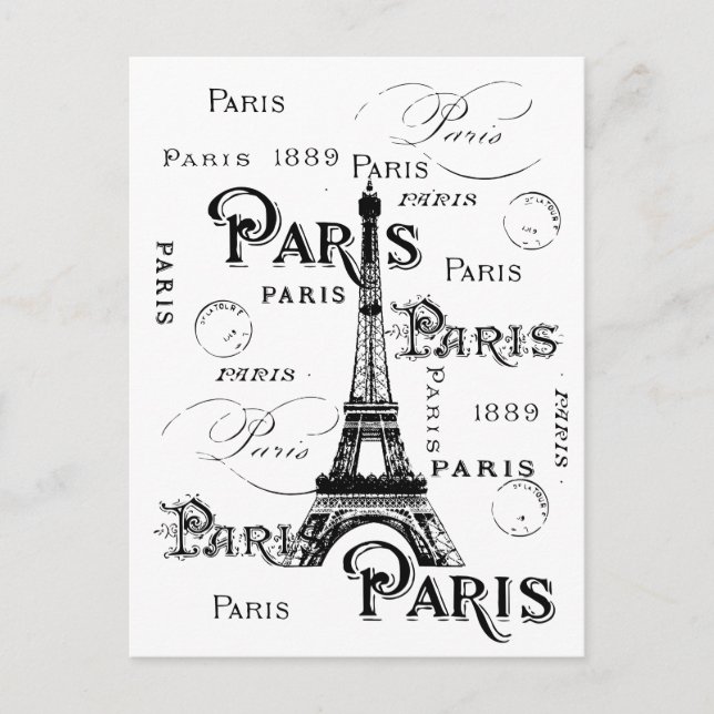 Typography Calligraphy Paris France Eiffel Tower Postcard (Front)