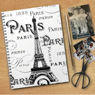 Typography Calligraphy Paris France Eiffel Tower Spiral Notebook