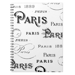 Typography Calligraphy Paris France Eiffel Tower Spiral Notebook