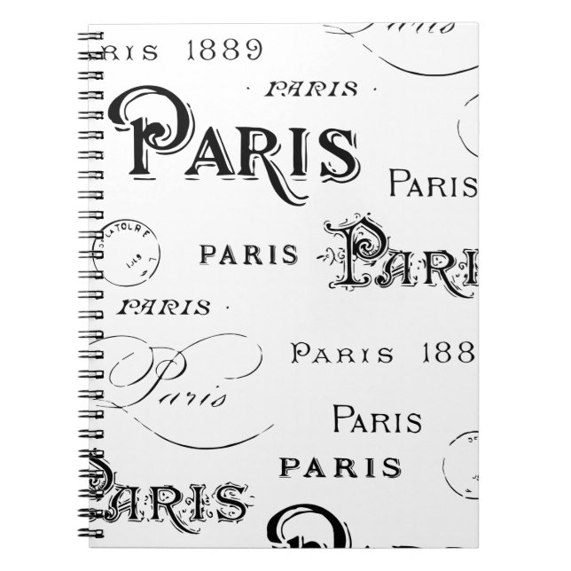 Typography Calligraphy Paris France Eiffel Tower Spiral Notebook (Front)