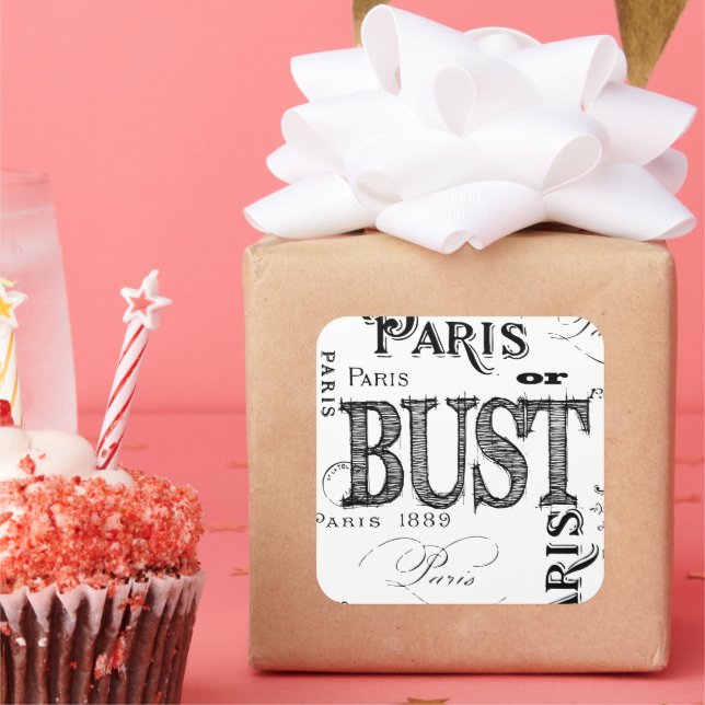 Typography Calligraphy Paris France Eiffel Tower Square Sticker (Party)