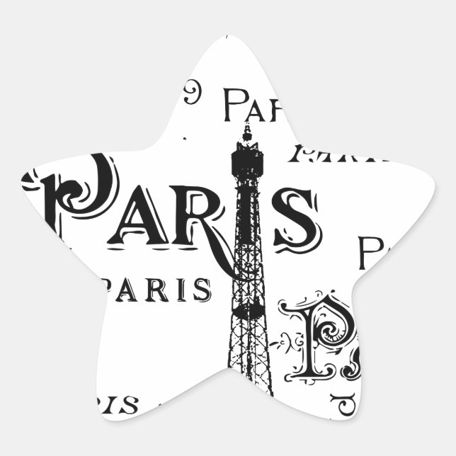 Typography Calligraphy Paris France Eiffel Tower Star Sticker (Front)