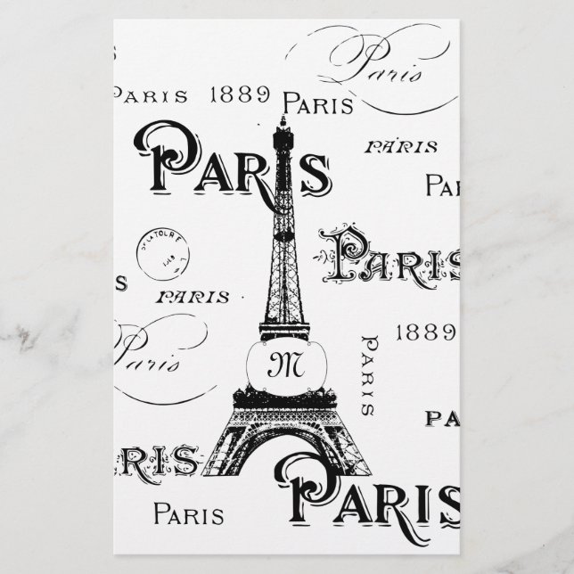 Typography Calligraphy Paris France Eiffel Tower Stationery (Front)