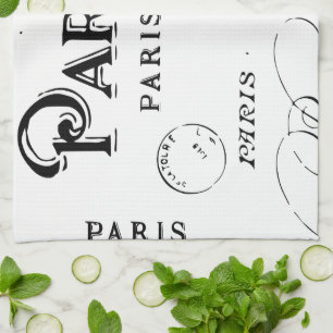 Typography Calligraphy Paris France Eiffel Tower Tea Towel