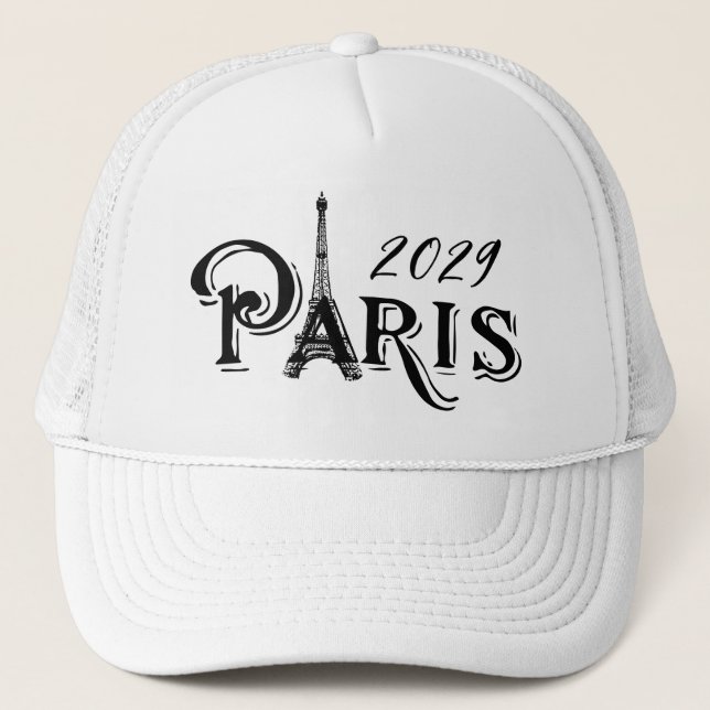 Typography Calligraphy Paris France Eiffel Tower Trucker Hat (Front)