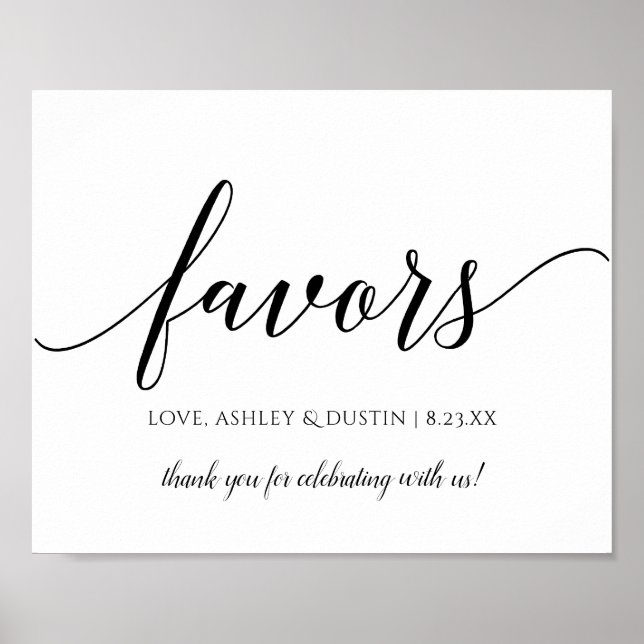 Typography Calligraphy Wedding Favors Sign | Black (Front)