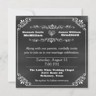 Typography Chalk Board Look Wedding Invitation
