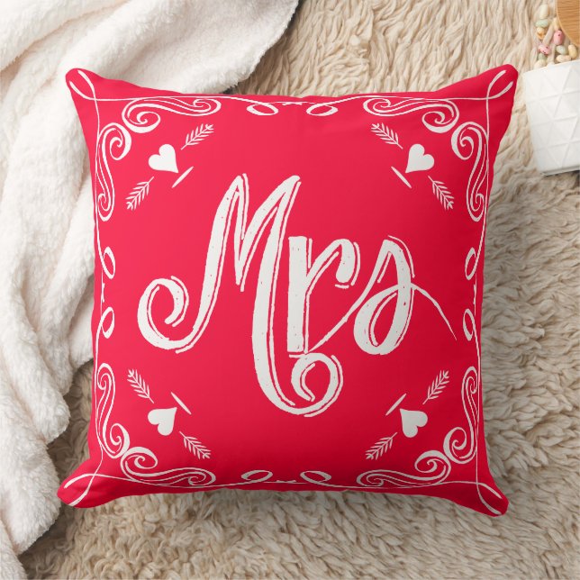 Typography Chalkboard Mrs Brides Pink or Any Colou Cushion (Blanket)