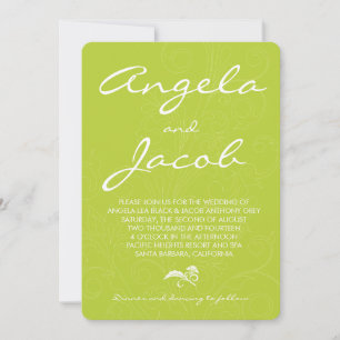 Typography Chartreuse Green Floral Wedding Invitation