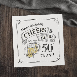 Typography Cheers And Beers Any Age Birthday Napkin