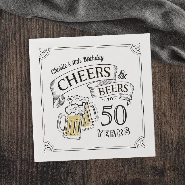 Typography Cheers And Beers Any Age Birthday Napkin (Creator Uploaded)