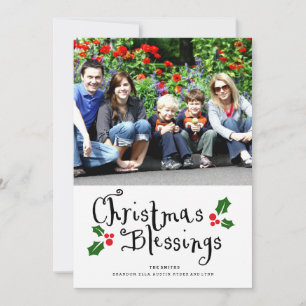 Typography Christmas Blessings Holiday Photocard Card