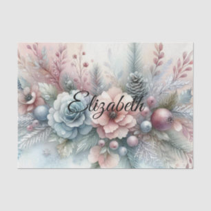 Typography Christmas floral pastel watercolor Tissue Paper
