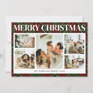 Typography Classy Plaid Photo Collage Christmas Holiday Card