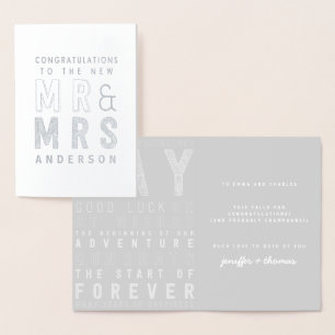 typography congratulations wedding card. foil card