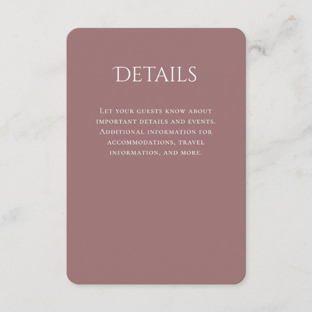 Typography Curved Mauve Wedding Details Enclosure Card (Front)