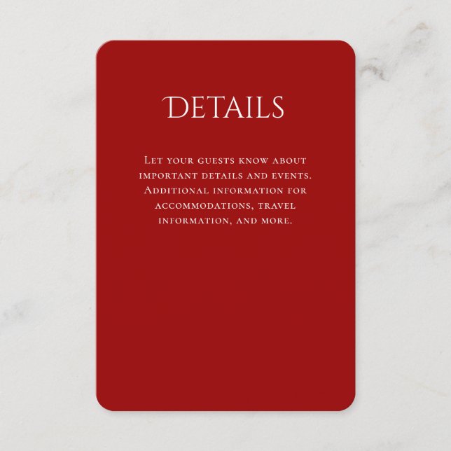 Typography Curved Red Wedding Details Enclosure Card (Front)