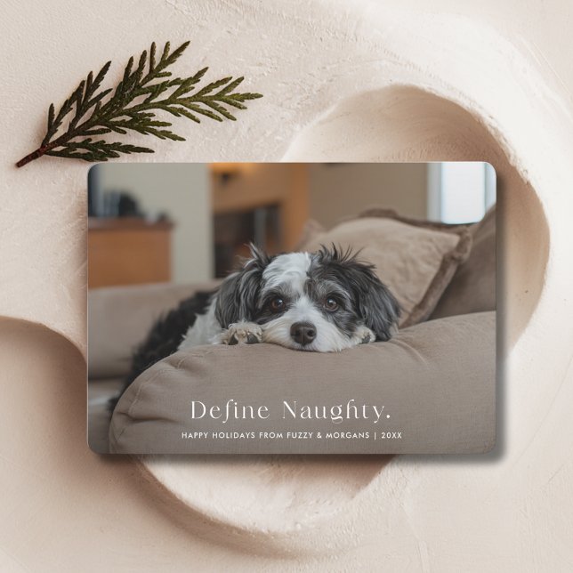 Typography Define Naughty Christmas Dog Pet Photo  Holiday Card (Creator Uploaded)