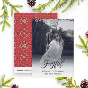 Typography Elegant Simple Joyful Photo Overlay  Holiday Card