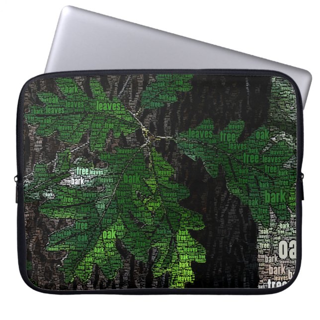 Typography Embedded Word Cloud Tree Leaves Bark Laptop Sleeve (Front)