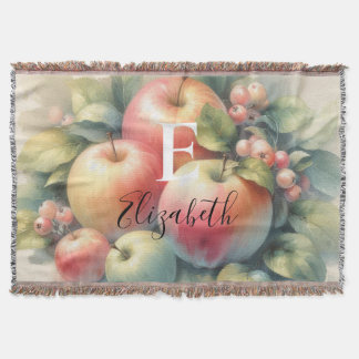 Typography Fall apples pastel colours watercolor Throw Blanket