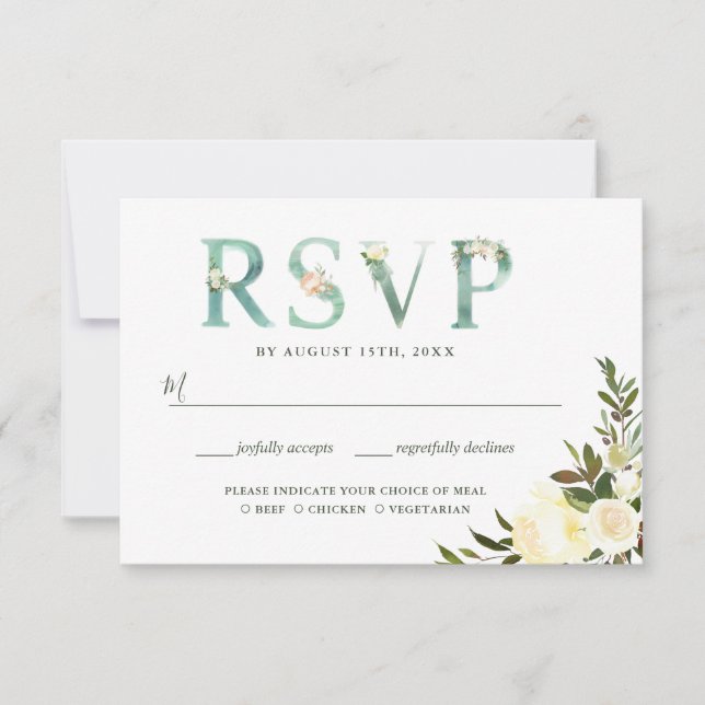 Typography Floral Greenery Watercolor RSVP Card (Front)