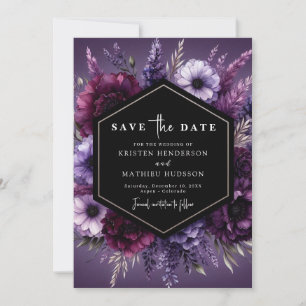 Typography Florals Purple Floral Wedding Save The Date