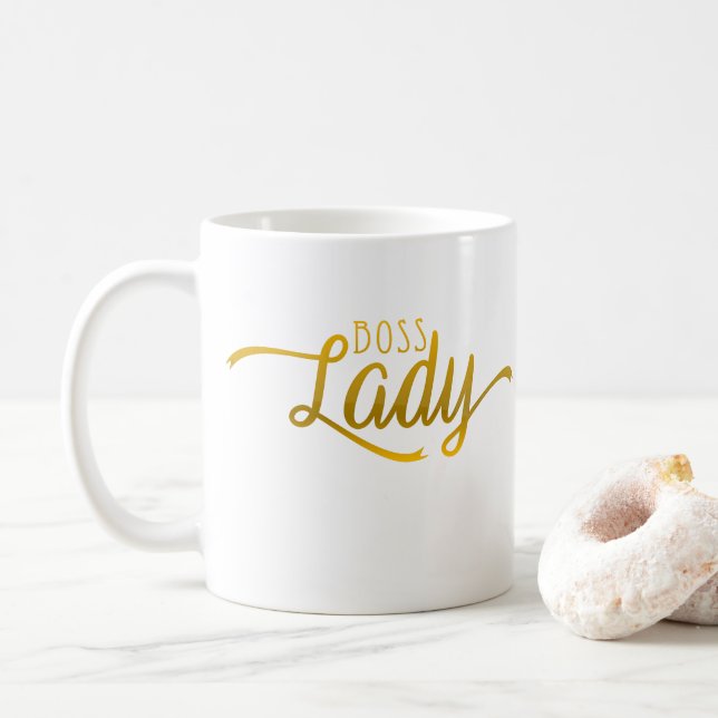 Typography Funny Gold Boss Lady Appreciation Gift Coffee Mug (With Donut)