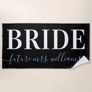 Typography Future Mrs. Name Bride Blue Beach Towel