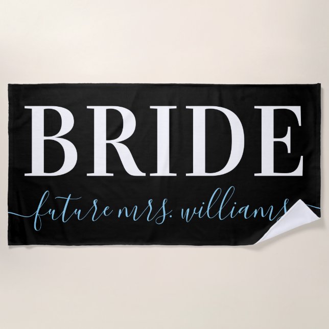 Typography Future Mrs. Name Bride Blue Beach Towel (Front)