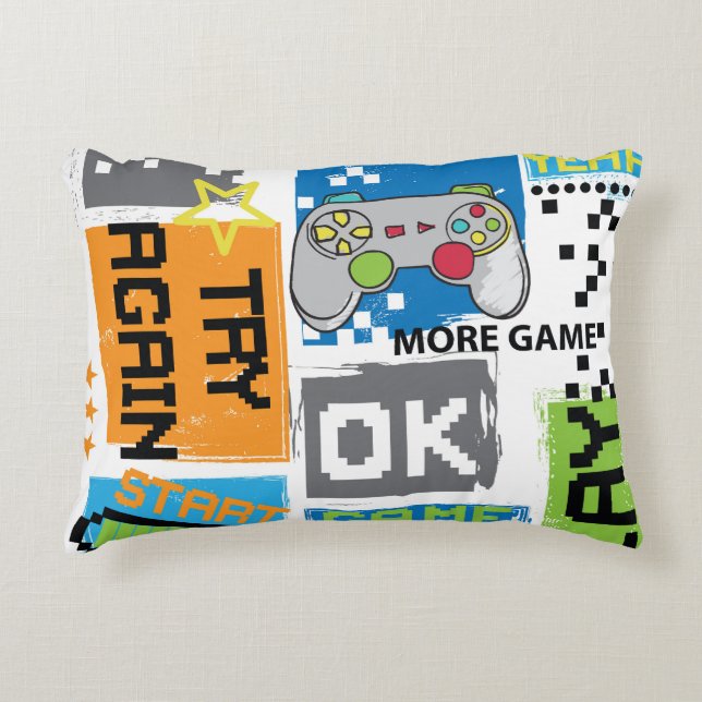 Typography game pixel: playful background. decorative cushion (Front)