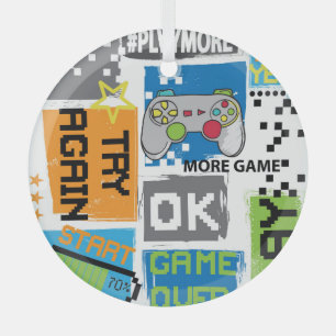 Typography game pixel: playful background. glass tree decoration