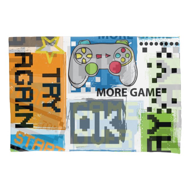 Typography game pixel: playful background. pillowcase (Front)