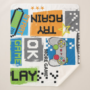 Typography game pixel: playful background. sherpa blanket