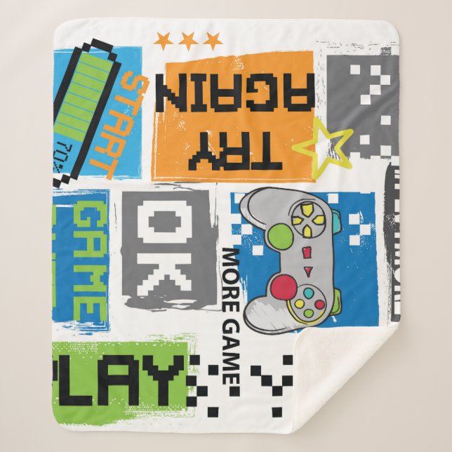 Typography game pixel: playful background. sherpa blanket (Front)