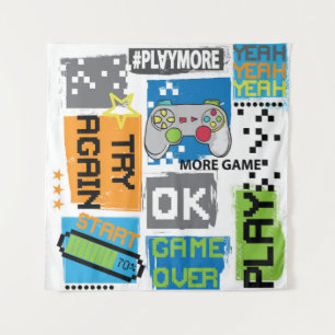 Typography game pixel: playful background. tapestry