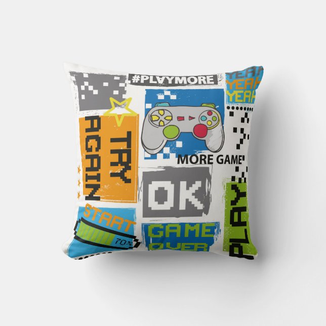 Typography Game pixel print. Game illustration. bo Cushion (Front)