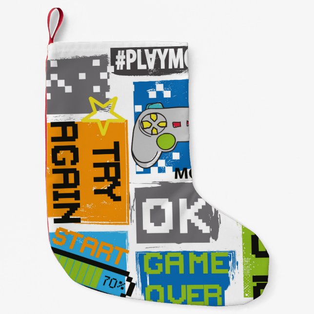 Typography Game pixel print. Game illustration. bo Small Christmas Stocking (Front)