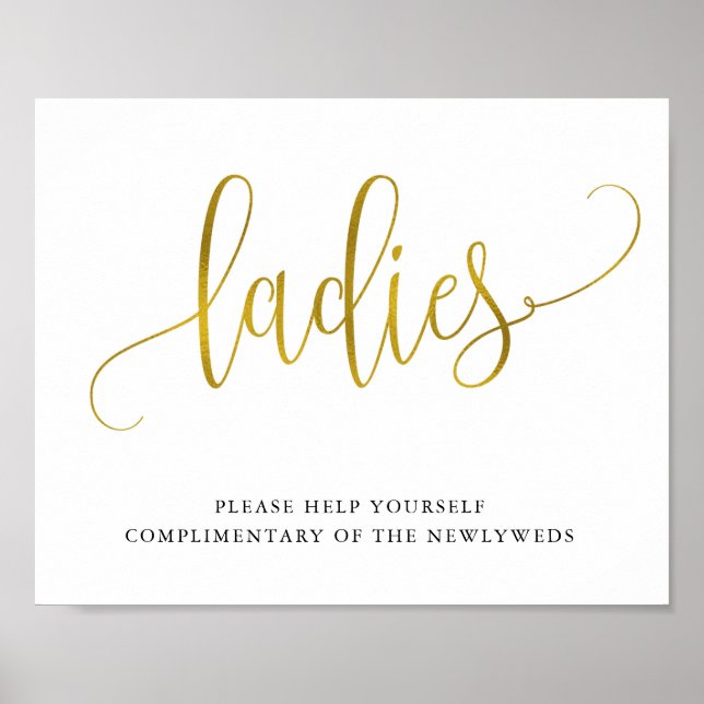 Typography gold ladies bathroom sign (Front)