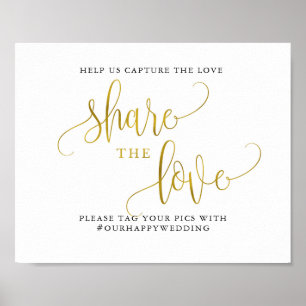 Typography gold wedding share the love poster