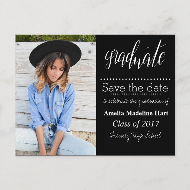 Typography Graduation Party | Save The Date Photo Announcement Postcard (Front)