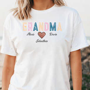Typography Grandkids Names Grandma Announcement T-Shirt